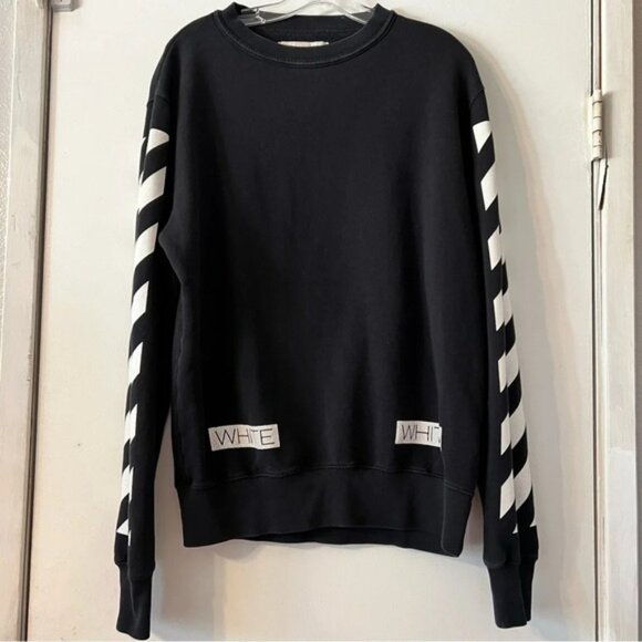 Off White Blue Collar Crewneck Sweater Virgil Abloh Streetwear Logo Small Black - Picture 1 of 13
